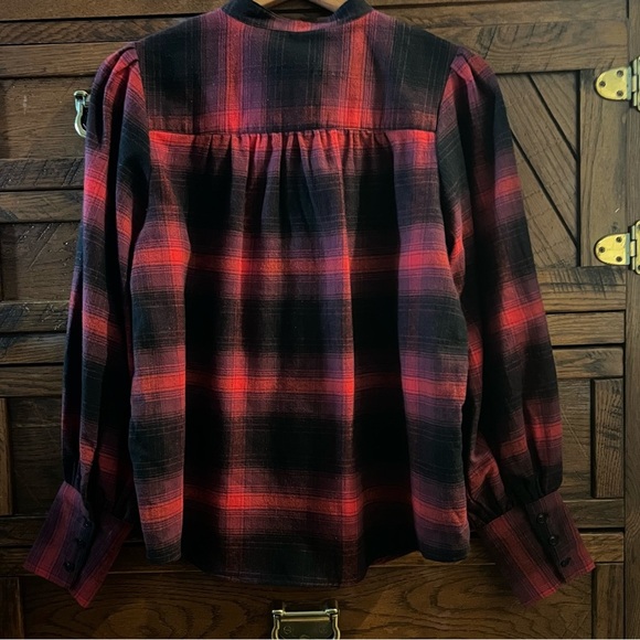 NWT Banana Republic Plaid Flannel Button Down Shirt Bishop Sleeves‎ Sz M - Picture 6 of 14